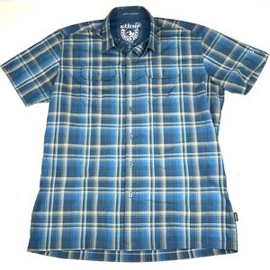 Kuhl Eluxur Mens Button Up Short Sleeve Shirt Sz Medium Hiking Outdoors Plaid